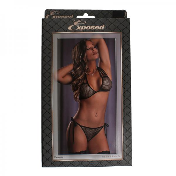 Fishnet Tie Bra &amp; Bikini Set Black Lx