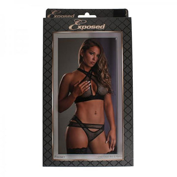 Fishnet Criss Cross Bra &amp; Panty Black Lx