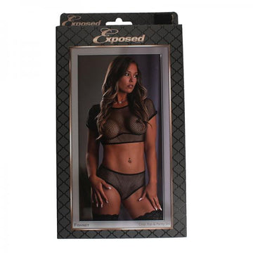 Fishnet Crop Top &amp; Panty Set Black Sm