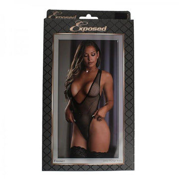 Fishnet Deep Plunge Teddy Black 2xl