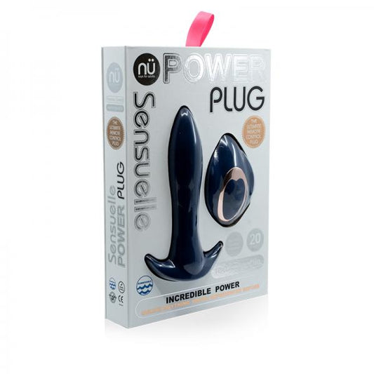 Sensuelle Power Plug 20 Func Remote Control Butt Plug - Navy Blue