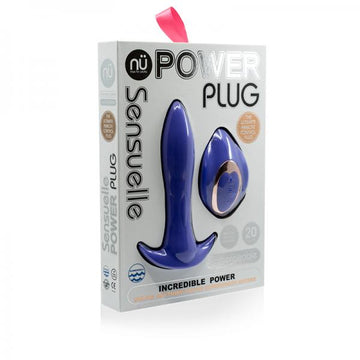 Sensuelle Power Plug 20 Func Remote Control Butt Plug - Navy Blue