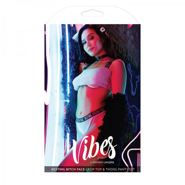 Vibes Resting Bitch Face Crop/pnty Set Gry S/m