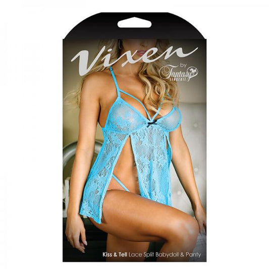 74964vixen Kiss & Tell Lace Split Babydoll & Panty One Size