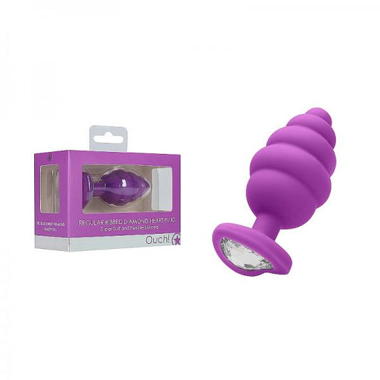 Ouch Regular Ribbed Diamond Heart Plug - Purple