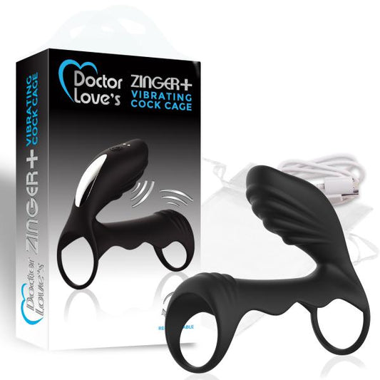 Doctor Love Zinger+ Vibrating Rechargeable Cock Cage Black