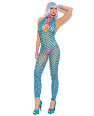 Vivace Crochet Footless Bodystocking Neon Blue O/S