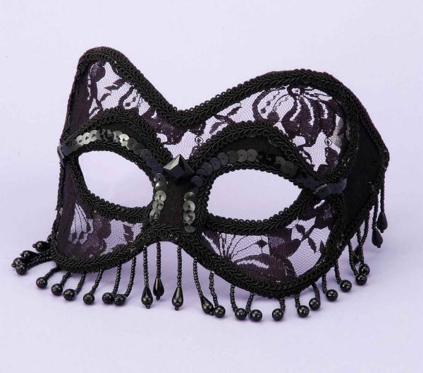 Mask Venetian Black Lace with Beads O/S