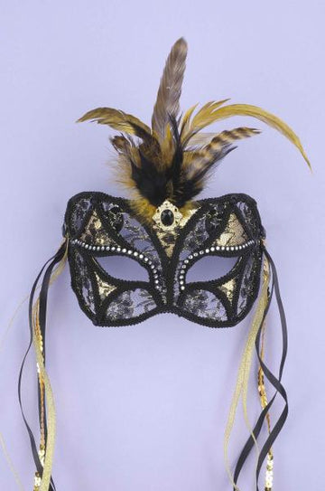 Mask Black Gold Lace O/S