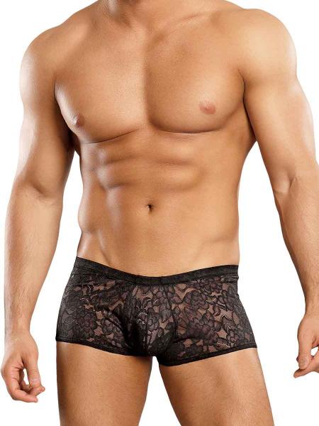 Male Power Mini Shorts Stretch Lace Black Large