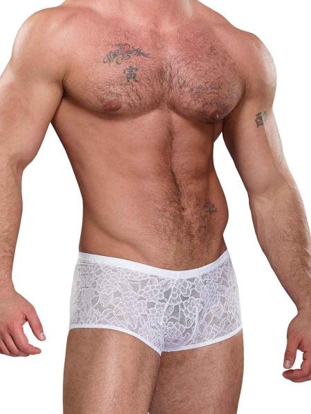 Male Power Mini Shorts Stretch Lace White Large