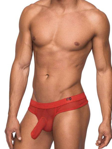 Male Power Hose Mesh Thong Red L/XL