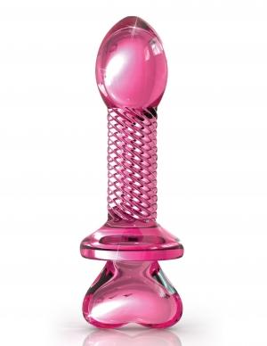 Icicles No 82 Pink Glass Massager Ribbed with Heart End